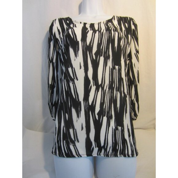 CHARMING CHARLIE black white LS blouse bow back top Women M - Picture 1 of 6